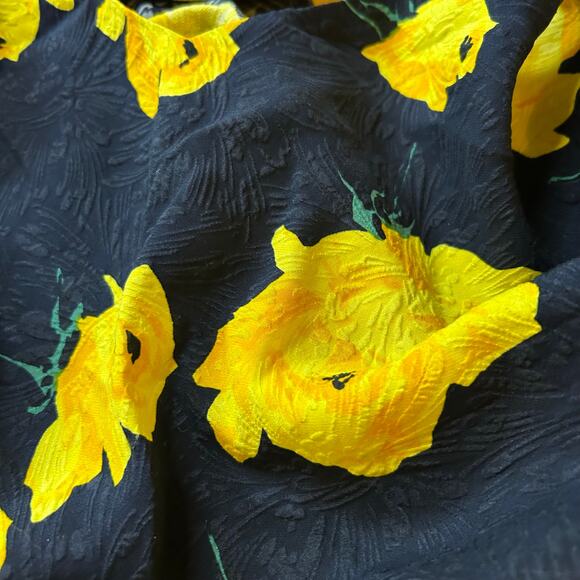 Vtg Y2K Silk Cami Tank Sz Large Black Yellow Floral Cottage Whimsigoth Coquette - Picture 3 of 4